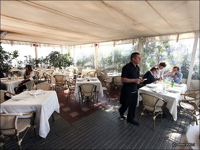 Terraza del restaurante Miraolas en Vitacura 