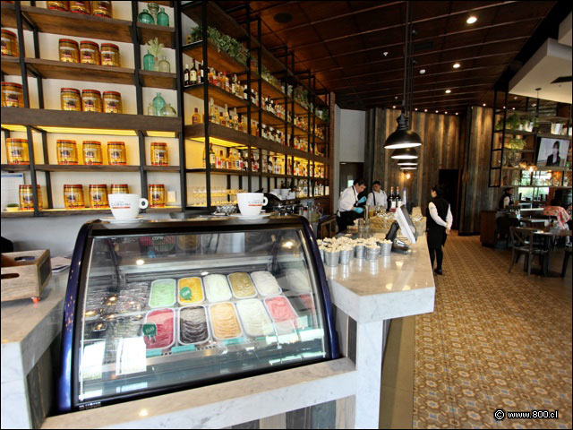 Detalle de la vitrina con sabores de helado  - Sandwicher�a Dan�s (Alto Las Condes)