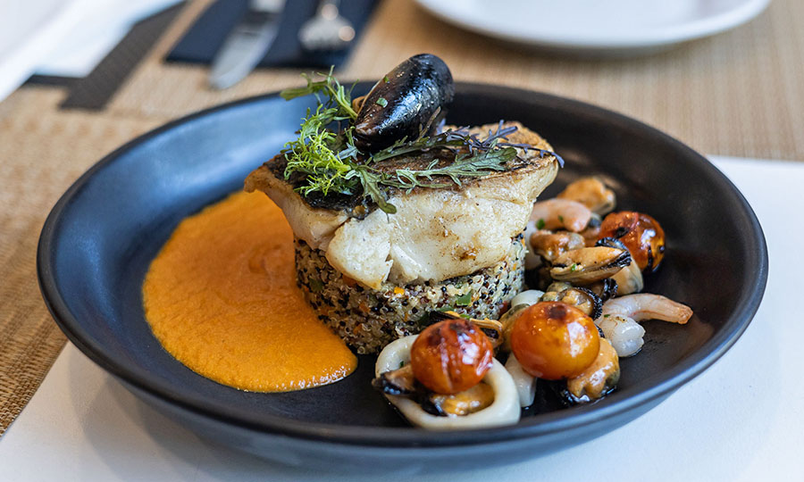 Impecable Merluza austral con mariscos - Ibis Restaurant