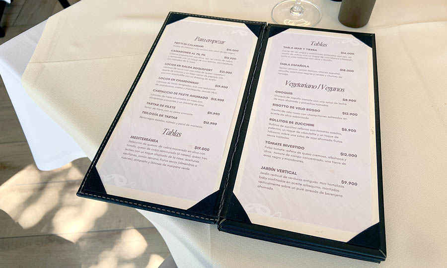 La carta men� impresa de Gatopardo