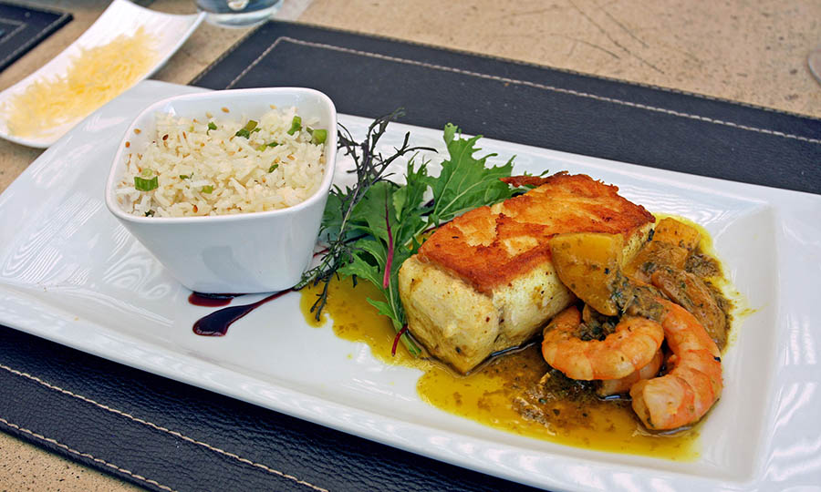 Mero a la plancha con camarones