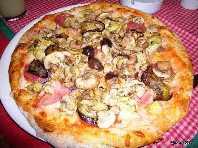 Pizza de zetas con jamn, salame y fondos de alcachofa
