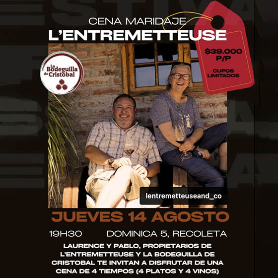 Cena Maridaje con L'entremetteuse en La Bodeguilla de Cristobal